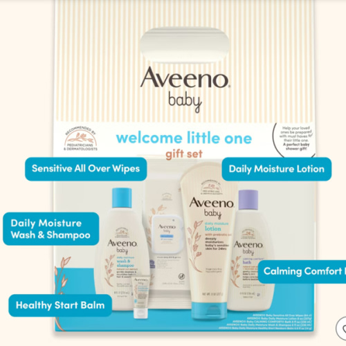 Aveeno Baby Welcome Little One Gift Set with 5 skin care essentials for delicate skin