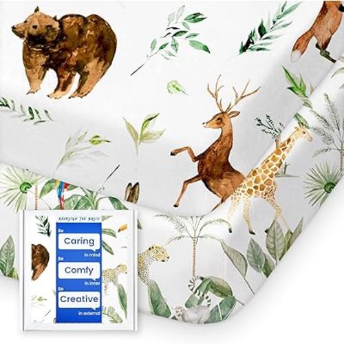 TotBasic Pack N Play Fitted Sheets (Animal Safari, 2 pack)