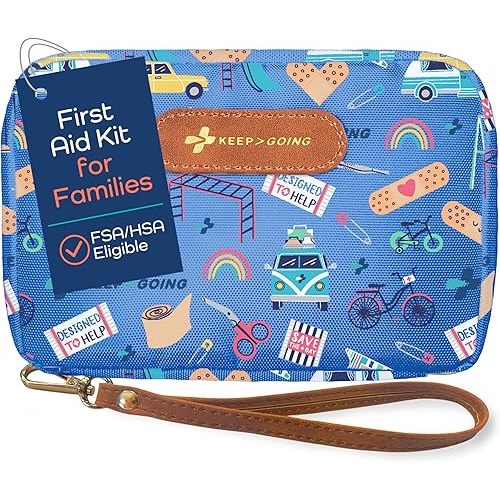 KeepGoing Travel First Aid Kit for Kids – 130 Pc. for Car, Home, Purse, Diaper Bag & Backpack with Latex-Free Bandages - Mini First Aid Kit Travel Size TSA-Approved