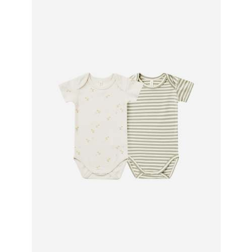 Short Sleeve Bodysuit, 2 Pack || Ducks, Sage Stripe