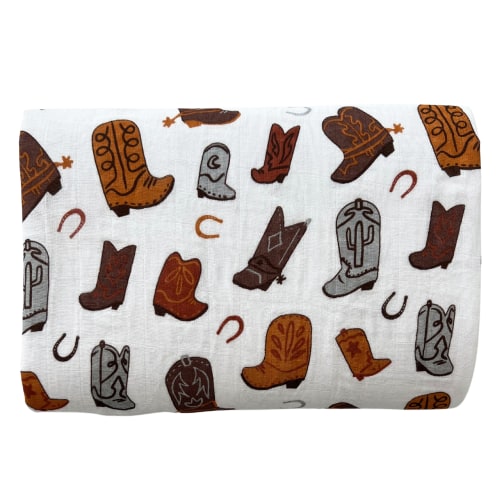 Muslin Swaddle, Brown Cowboy Boots