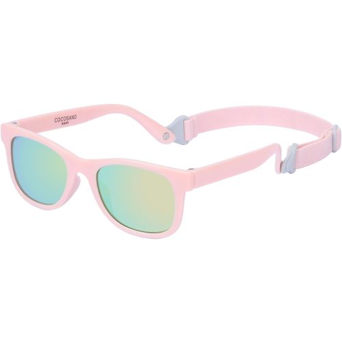 COCOSAND Baby Sunglasses with Strap Polarized Flexible Square UV400 for Infant Toddler Boys Girls Age 0-24 Months