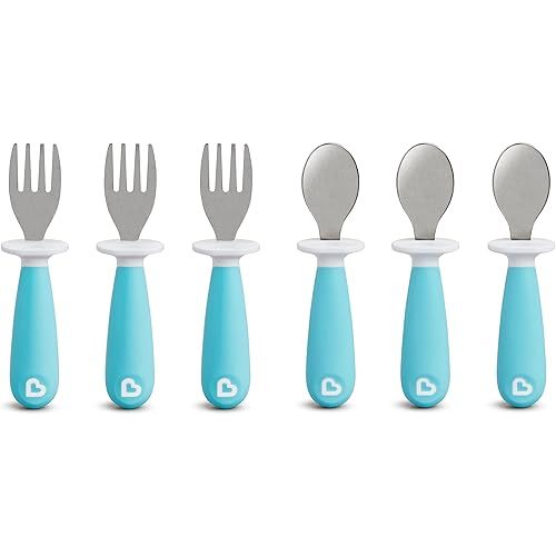 Munchkin® Raise™ Toddler Fork and Spoon Utensil Set, Rest Keeps Tip Off Table, BPA Free, 6 Pack, Blue