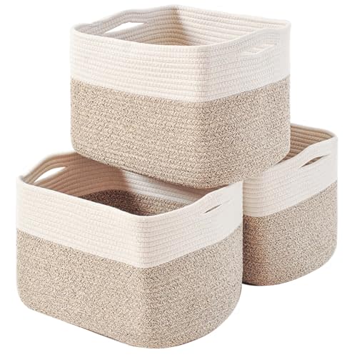 Storage Basket for Organizing | 15"x11"x9.5" Woven Baskets for Storage| Cotton Rope Storage Basket for Books | Baby Organizing Baskets | Cotton Rope Baskets for Storage |Toy Storage Basket (3 Packs)