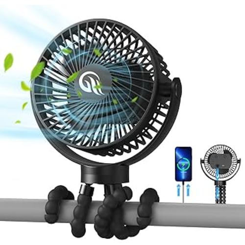 Stroller Fan, Portable Fan 60Hrs 12000mAh Battery Operated Fans USB Rechargeable Small Fan for Bedroom, Desk, Personal Handheld, Clip on Fans for Baby Stroller, Travel, Car Seat, Peloton, Bed, Camping