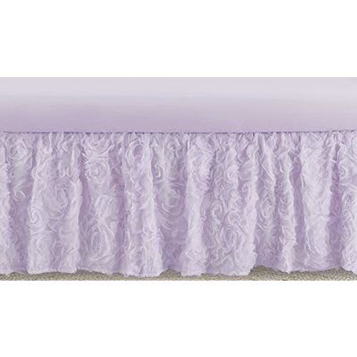 Sweet Jojo Designs Purple Floral Rose Girl Baby Nursery Crib Bed Skirt Dust Ruffle - Solid Light Lavender Flower Luxurious Elegant Princess Vintage Boho Shabby Chic Luxury Glam High End Roses