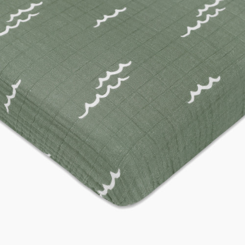 babyletto Mini Crib Sheet in GOTS Certified Organic Muslin Cotton - Ocean Waves