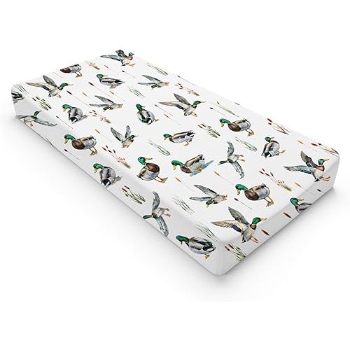Watercolor Mallard Duck Hunting Changing Pad Cover Duck Hunting Nursery Decor Change Table Sheets for Baby Boy Girl Wild Duck Leaves Soft Breathable Stretchy Snug Fitted Changing Table Mats 32''x16''