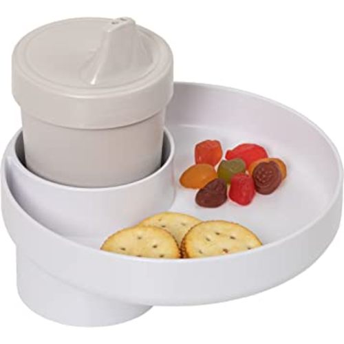 My Travel Tray/Round - USA Made. Easily Convert Your Current Cup Holder to a Tray and Cup Holder for use with Car Seats, Booster,Stroller and Anywhere You Have a Cup Holder! (White)