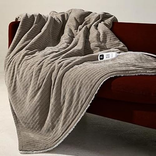 Heated Throw Blanket, 50"x60"Ultra Soft Cozy Chenille Electric Blanket with 10 Heating Levels & 2-10H Auto-Off, Fasting Heating for Couch/Bed, ETL Certified, Machine Washable(Khaki)