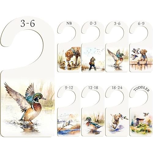 AnyDesign 8 pcs Wooden Baby Closet Dividers Baby Wardrobe Hanger Organizer Mallard Duck Dog Newborn to 24 Months Wooden Infant Wardrobe Separators for Home Nursery Babies Clothes Birthday Gifts