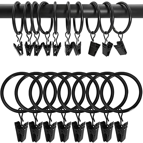 WeeksEight 100 Pack Black Curtain Rings with Clips, Curtain Hooks Hangers Clip Rings for Hanging Drapes Bows Hat, Drapery Rings 1.5 in I D, Fits up to 1.2 in Diameter Curtain Rod.