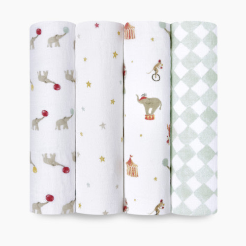 Aden + Anais Essentials Cotton Muslin Swaddles (4 Pack) - Elephant Circus