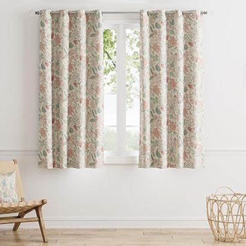 jinchan 100% Blackout Curtains 63 Inch Long, Pink Floral Blackout Curtains for Girls Room, Farmhouse Country Curtains for Living Room, Room Darkening Curtains Grommet Top Window Drapes Set 2 Panels