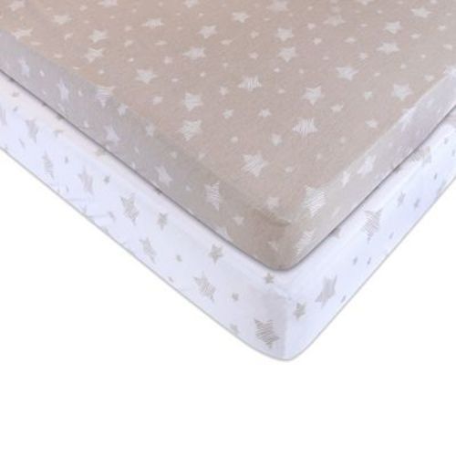 Ely's & Co. Baby Fitted Crib Sheet 100% Combed Jersey Cotton Tan Drawn Star 2 Pack