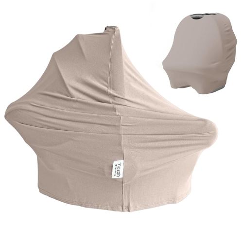MOZAH Baby Multi-Use Cover: 9-in-1 Car Seat Covers Canopy Cover, Breathable Breastfeeding Cover, Stroller Cover & More, Boys & Girls Shower Gifts (Warm Taupe)
