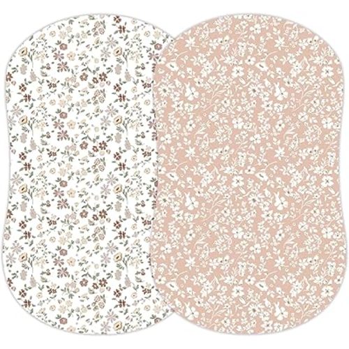 Baby Bassinet Sheets Girl (Fleurette) 2-Pack - Fitted Bedside Bassinet Sheets - Buttery Soft Cotton Blend for Standard Bassinet Mattress Pad - Compatible with Halo Bassinest