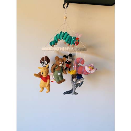 Baby mobile with very hungry caterpillar/ Cheshire Cat/ where the wild things are/Winnie the Pooh/Mickey Mouse/nursery decor