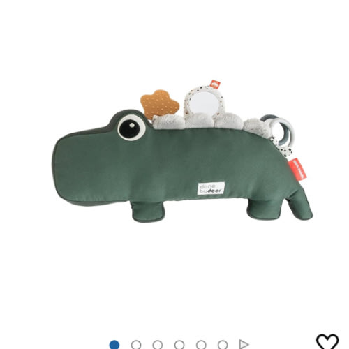 Done by Deer Tummy Time Activity Toy Croco Green - Soft Pillow with Teether, Rings, Mirror, Tags, and Crinkle Sounds for Sensory Exploration & Neck/Back Strength