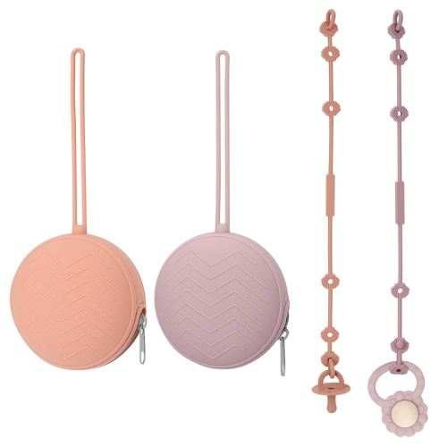 2 Pack Silicone Pacifier Holder Case & Toy Safety Straps for Babies, BPA-Free Silicone Newborn Pacifier Hold, Travel Pacifier Storage Case for Diaper & Strollers (Muted/Dusty Lilac)