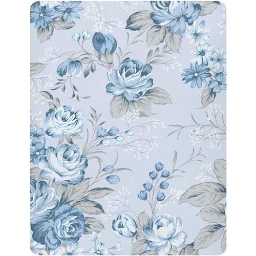 Pfrewn Crib Sheets for Boys Girls Scroll Floral Blue Fitted Crib Sheet Fits Standard Crib Mattress Pads Stretch Soft Toddler Baby Sheet, 52x28x9IN