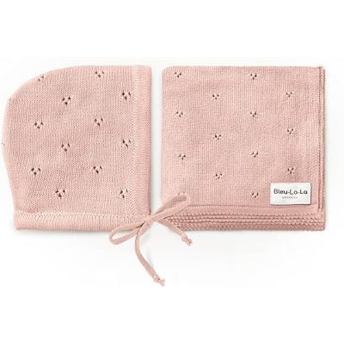 Bleu La La Organic Pointelle Receiving Swaddle Blanket for Girls - 100% Luxury Organic Soft Cotton Knit Warm Cozy Cuddle Stroller Crib Blanket for Newborns Infants & Toddlers (Ballet Slippers + Hat)