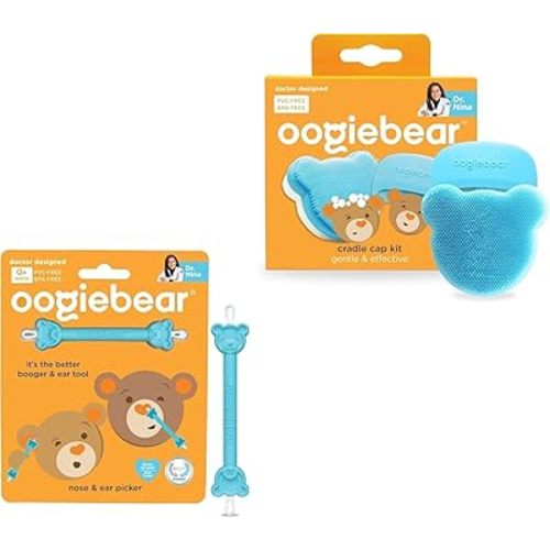 oogiebear Cradle Cap Brush Kit and Baby Nose Cleaner & Ear Wax Removal Tool