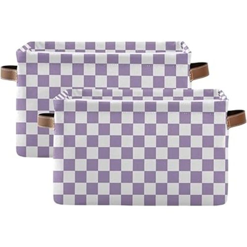 Emelivor Pueple Checkered Storage Basket Bins Foldable Laundry Hamper Storage Bins Box Organizer for Bedroom Office Clothes Pet Living Room,2 pcs