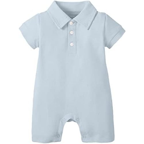 DEFAHN Baby Boy Polo Romper Short Sleeve Solid Bodysuit Jumpsuit Collared Onsies Pique Infant One-Piece Outfit