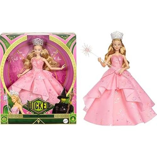 Mattel Universal Wicked Deluxe Glinda Fashion Doll & Accessories Including Crown & Scepter, Movie-Inspired Look with Posability