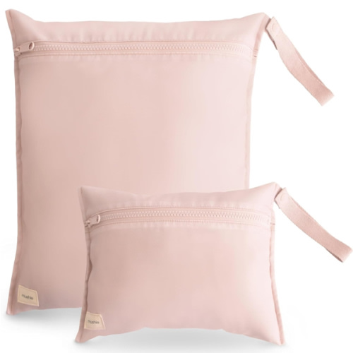 mushie Water Resistant Wet Bags | Large & Small Reusable Storage Bag for Baby Items and Travel | Zippered Pockets with Handle | Machine Washable, Set of 2 (Pastel Blooms)