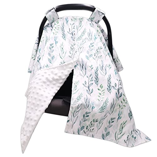 DILIMI Car Seat Covers for Babies, Peekaboo Opening Infant Car Seat Canopy for Baby Boys Girls, 2 in 1 Mom Nursing Breastfeeding Covers, Minky Warm Carseat Canopy for Newborn, Green Leaf
