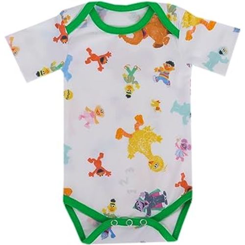 Copper Pearl Short Sleeve Bodysuit Baby: Ultra Soft Bodysuits for Newborns, Boys, Girls, and Infants - Stylish, Comfortable, Overlap Shoulders, Premium Knit Fabric - Sesame Friends, 3-6 Months
