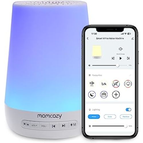 Baby Sound Machine, Momcozy White Noise Machine for Baby Sleeping with Night Light, Toddler Sleep Trainer 34 Soothing Sleep Sounds, Timer, App Remote Control, Personal Sleep Routine Alarm Clock(Blue)