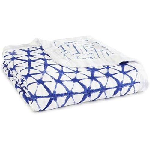 aden + anais Silky Soft Dream Blanket | 100% Viscose Bamboo Muslin Baby Blankets for Girls & Boys | Ideal Newborn Nursery & Crib Blanket | Unisex Toddler & Infant Boutique Bedding, Indigo Shibori Blue