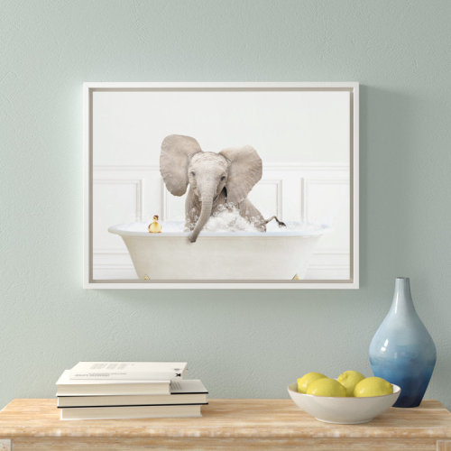 The Twillery Co.® Ivybridge Baby Elephant No4 In Bubble Bath Neutral Style Framed Canvas by Amy Peterson Art Studio 18x24 | Wayfair