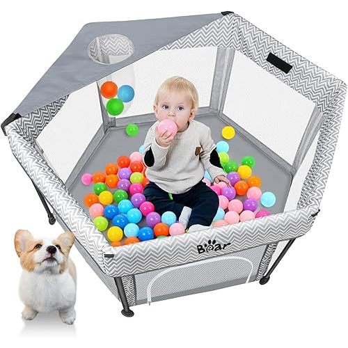 Baby Playpen, Playpen for Babies and Toddlers, Baby Play Yards for Indoor & Outdoor with Mat and Canopy, Foldable Kids Activity Centre, Baby Fence Pack and Play