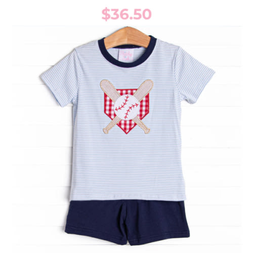 Big League Applique Short Set, Blue – Stitchy Fish