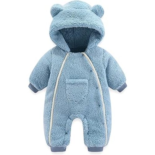 Newborn Baby Bear Onesie Outfit Suit Girls Boys Fleece Jumpsuit Romper Hooded Coat Winter Clothes Outwear Snowsuit