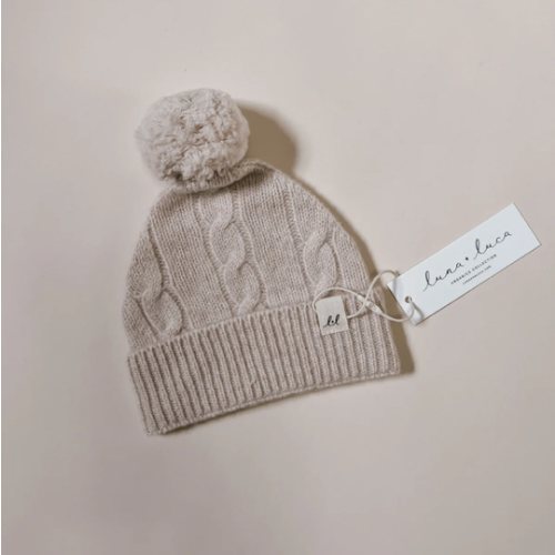 Luna + Luca Cable Knit Pom Beanie - Sand