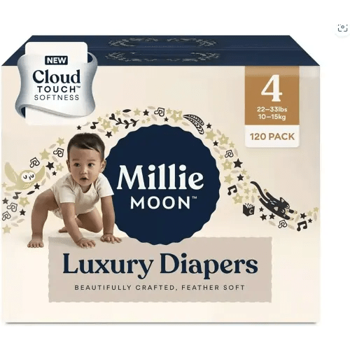 Millie Moon Diapers Sizes 1-6 Luxury Diapers COUCHES DE Luxe (Choose Size) (Size 4-72 Diapers (22lbs-33lbs))