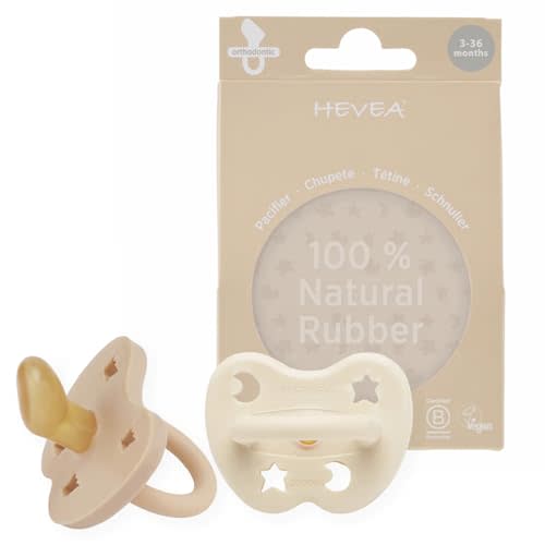 HEVEA Natural Rubber Pacifier Orthodontic 3-36 Months Two-Pack - Milky White & Sand