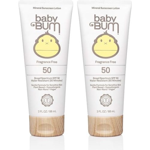 Baby Bum Mineral Sunscreen Lotion | SPF 50 | UVA, UVB Face and Body Protection | Fragrance Free Safe for Sensitive Skin | Travel Size | 3 Ounce | Pack of 2