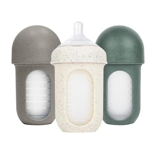 Boon Nursh Bottles - Silicone Baby Bottles Help Ease Colic Symptoms - Formula and Breast Milk Only Touch Platinum Food-Safe Silicone - Medium Flow - 8 Oz - Speckle Green