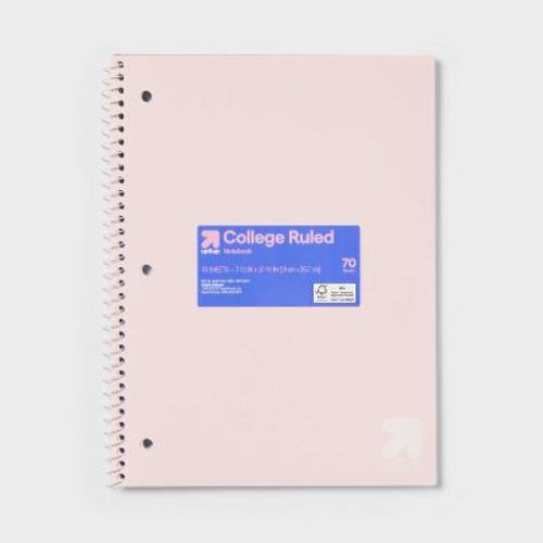 Spiral Notebook 7.5"x10.5" Poly Cover 70 Sheets Pastel Pink - up&up™