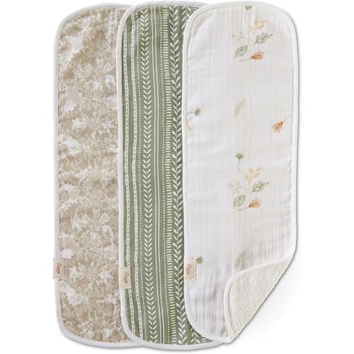 Crane Baby Willow 3-Piece Cotton Burp Cloth Set, Mixed Prints - Lightweight, Absorbent, Perfect for Nurseries and Diaper Bags
