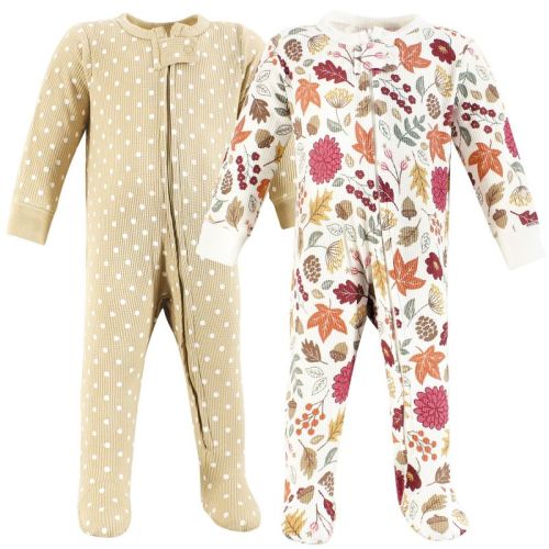 Hudson Baby Girls Thermal Zipper Sleep And Play 2pk, Acorn Botanical, Preemie