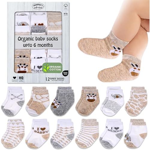 Mother's Choice Organic Cotton Baby Socks 0-6 Months - 12 pairs Soft and Cozy Newborn Gap Socks for Boys & Girls, Gentle Infant Wear, Ideal Baby Registry for Everyday Comfort for Babies