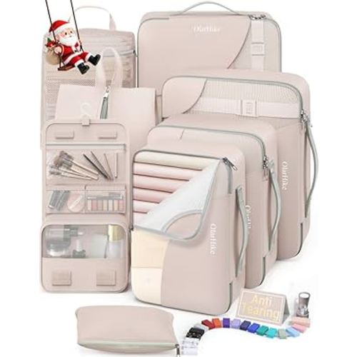 10 Set/8 Set Packing Cubes for Travel, Gifts for Women Mom,Anti-Tearing Suitcase Organizer for Luggage with Shoe & Hanging Toiletry Bag,OlarHike Vacation Essentials & Accessories for Cruise Ship,Cream