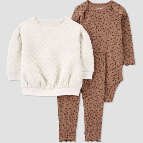 Carter's Just One You®️ Baby Girls' 3pc Cheetah Top & Bottom Set - Brown 12m